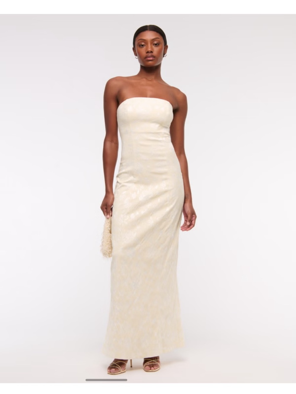 Abercrombie Strapless Cream Floral Jacquard Textured Maxi Dress